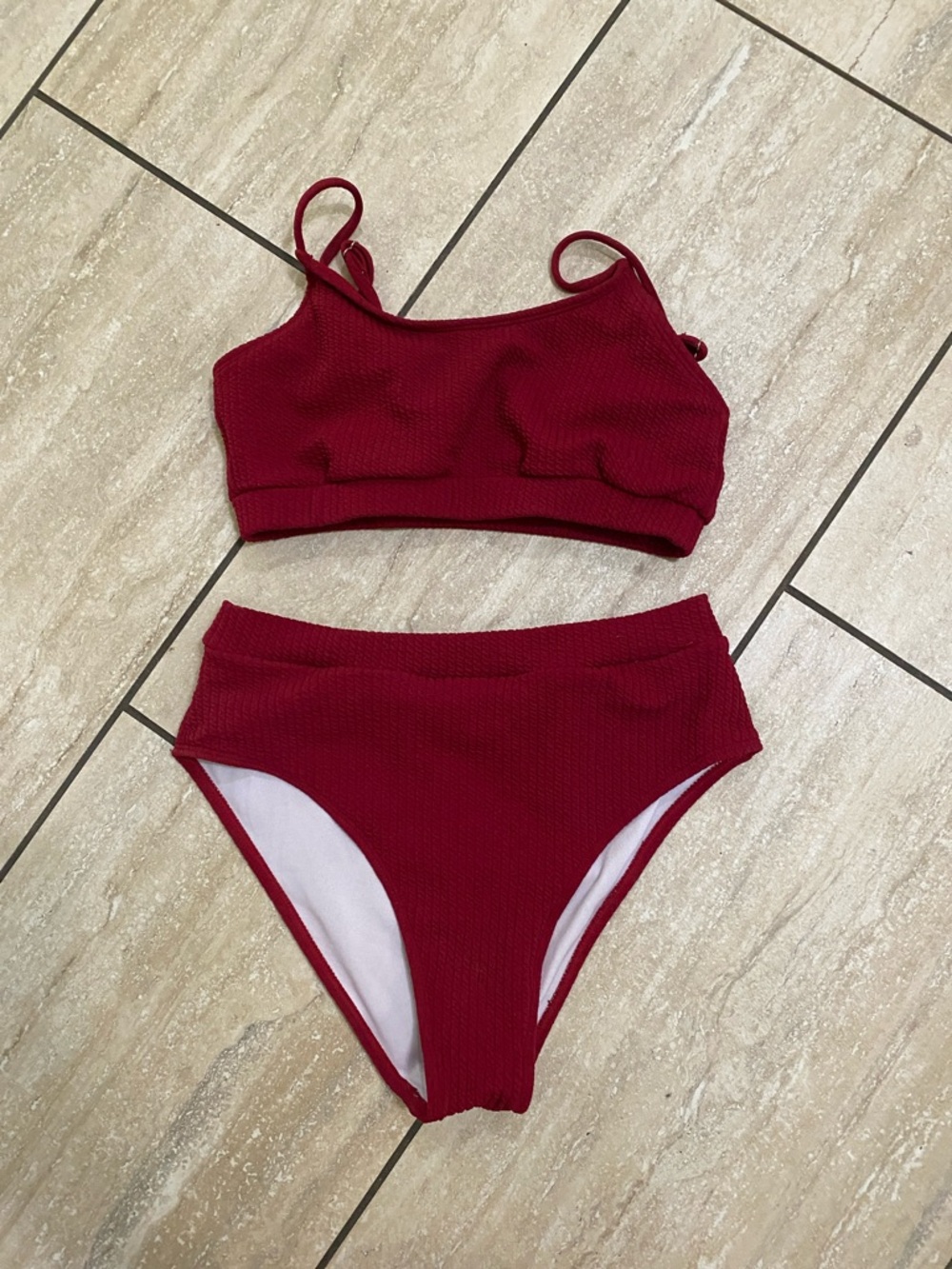 Burgundy High-Waist Bikini Set - Women's Swim Top & Bottom